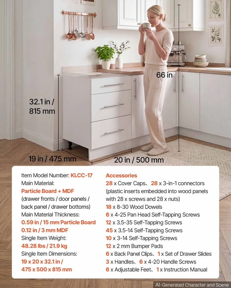 VEVOR Balta „Shaker“ apatinė spintelė 50 cm