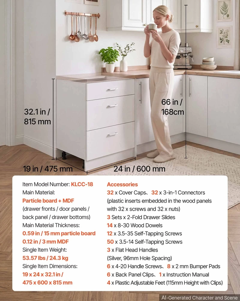 VEVOR Balta „Shaker“ grindinė spintelė 60 cm