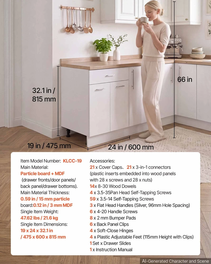 VEVOR Balta „Shaker“ stiliaus apatinė spintelė 60 cm