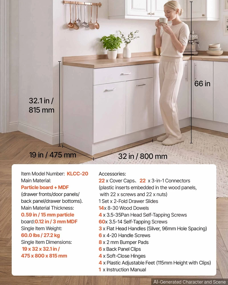 VEVOR Balta „Shaker“ stiliaus grindinė spintelė 80 cm