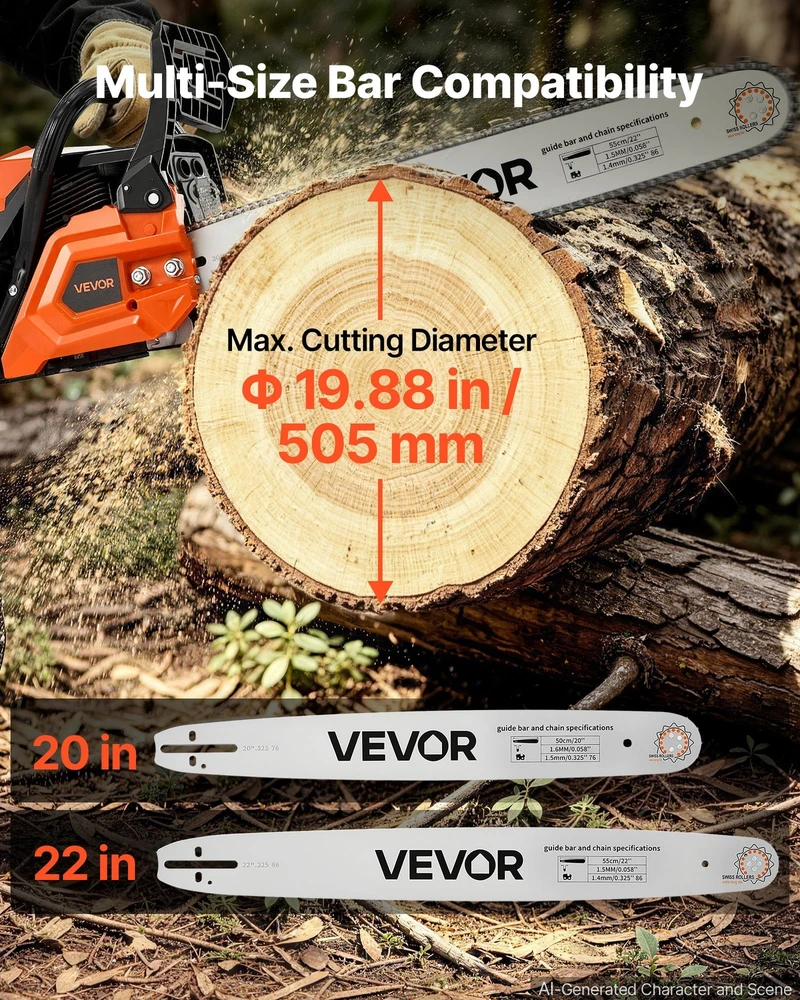 VEVOR Benzininis grandininis pjūklas 62 cc