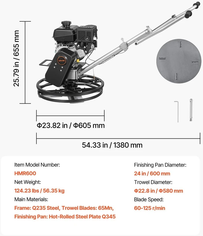 VEVOR Betono glaistyklė 610 mm su Kohler 7 HP