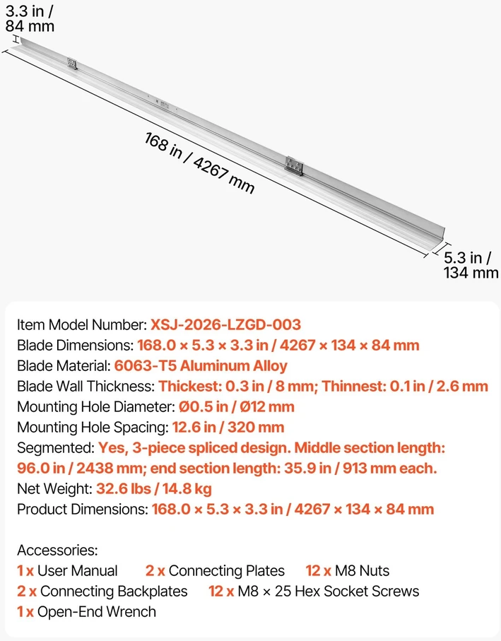 Betono lyginimo liniuotė VEVOR XSJ-2026-LZGD-003, 4267 mm