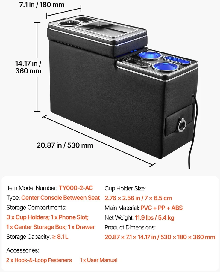 VEVOR Centrinės konsolės daiktadėžė tarp sėdynių