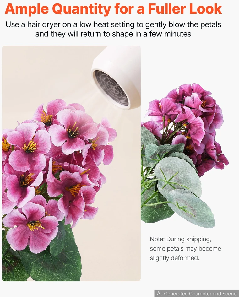 VEVOR Dirbtinės rožinės pelargonijos su stiebais, 24 vnt.