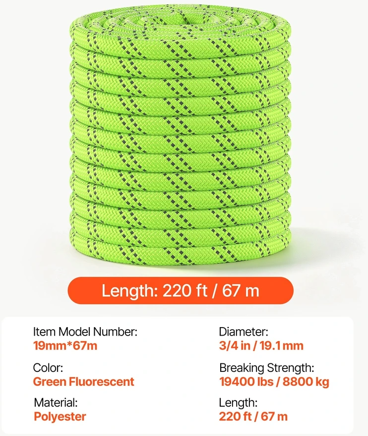 VEVOR Dvigubai pintas poliesterio lynas 19,1 mm x 67 m