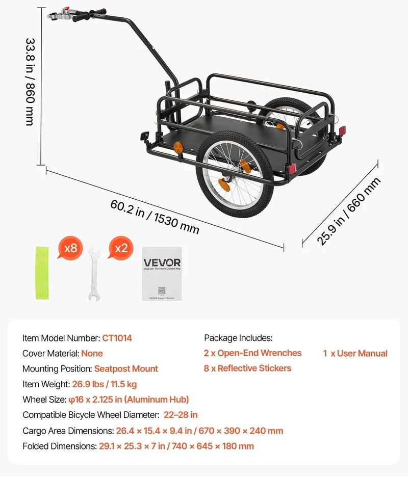 VEVOR Dviratinė krovininė priekaba 40 kg, 2-in-1