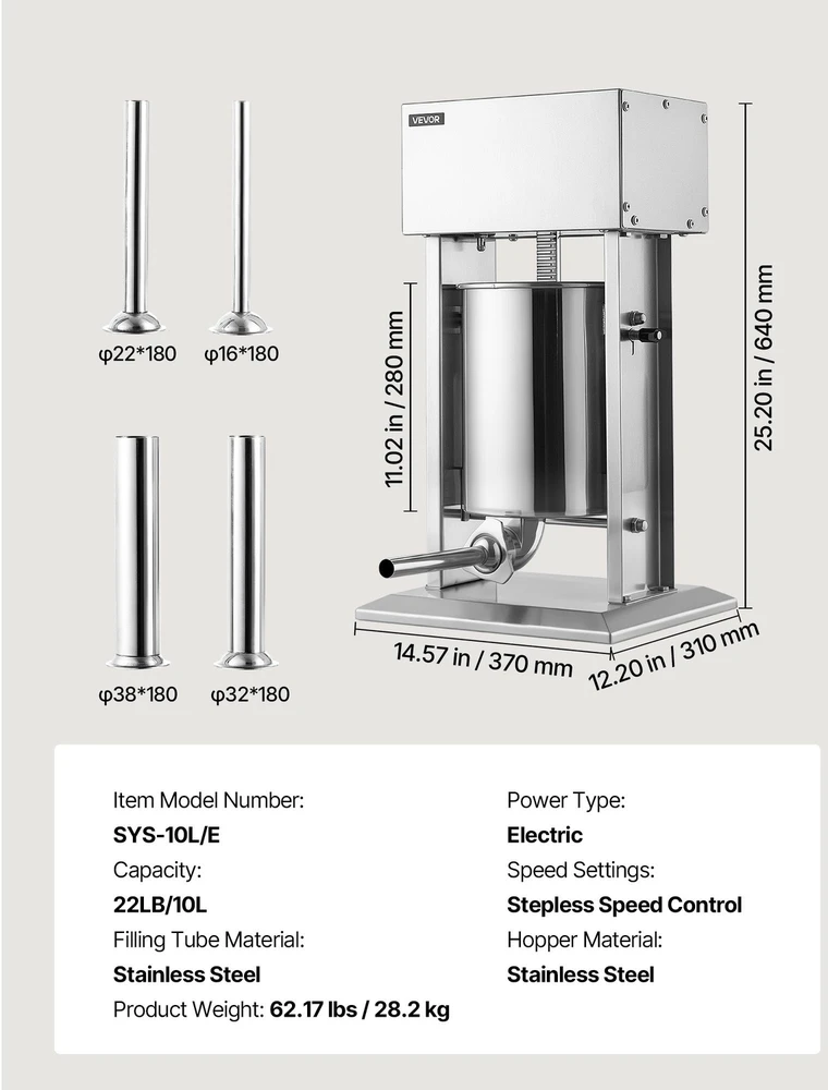 VEVOR Elektrinė dešrų kimšyklė 10 l