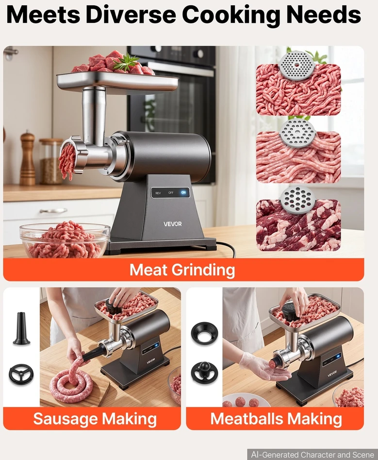 VEVOR Elektrinė mėsmalė #5, 1.5-2kg/min