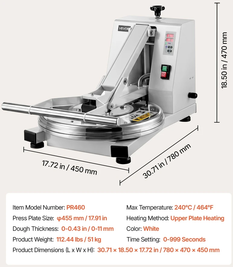 VEVOR Elektrinis picos tešlos presas 45 cm