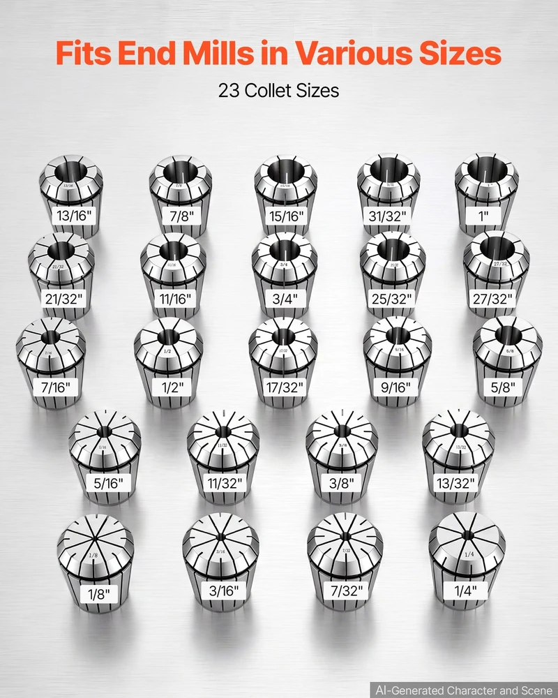 VEVOR ER40 įvorių rinkinys 3,2–25,4 mm, 23 vnt.