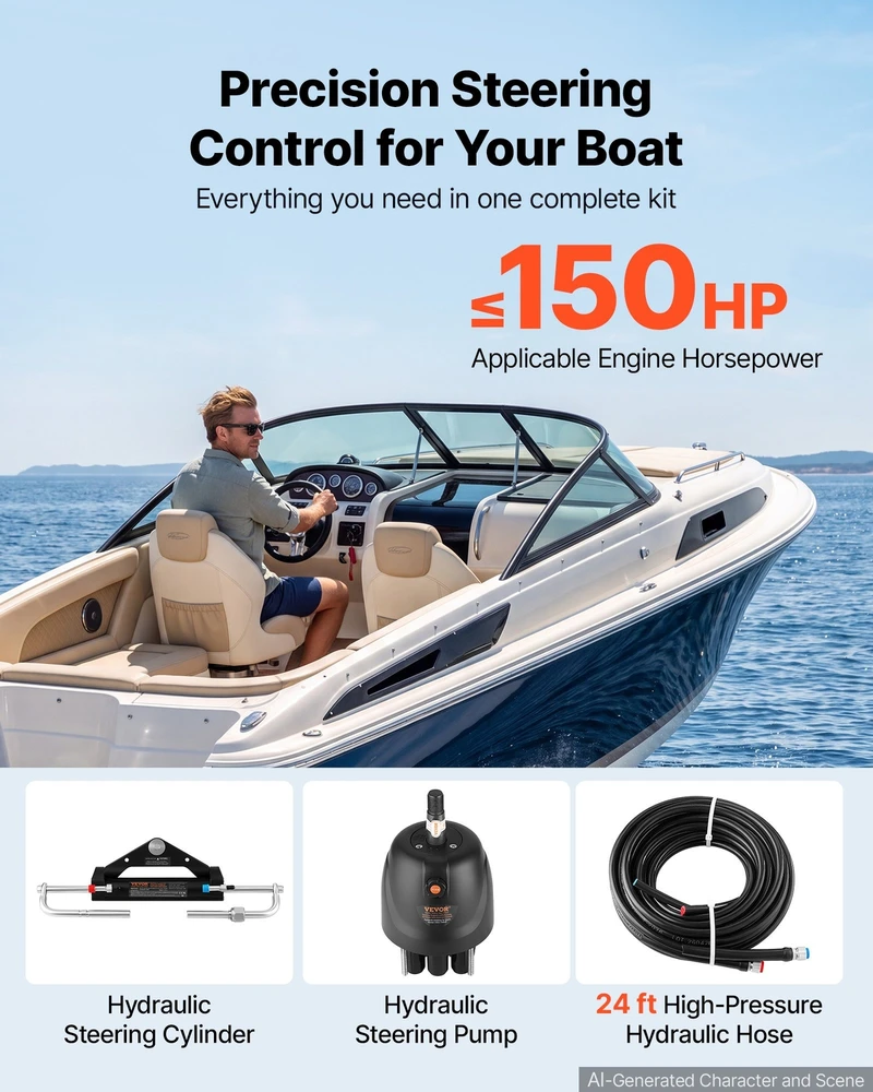 VEVOR Hidraulinė vairo sistema 150HP, 7,32 m