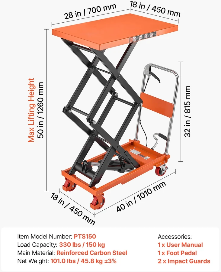 VEVOR Hidraulinis kėlimo vežimėlis, 150 kg