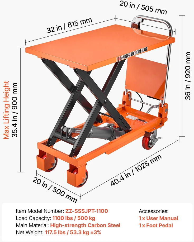 VEVOR Hidraulinis kėlimo vežimėlis, 500 kg