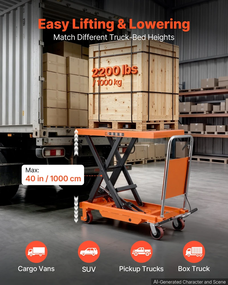 VEVOR Hidraulinis žirklinis kėlimo vežimėlis, 1000 kg