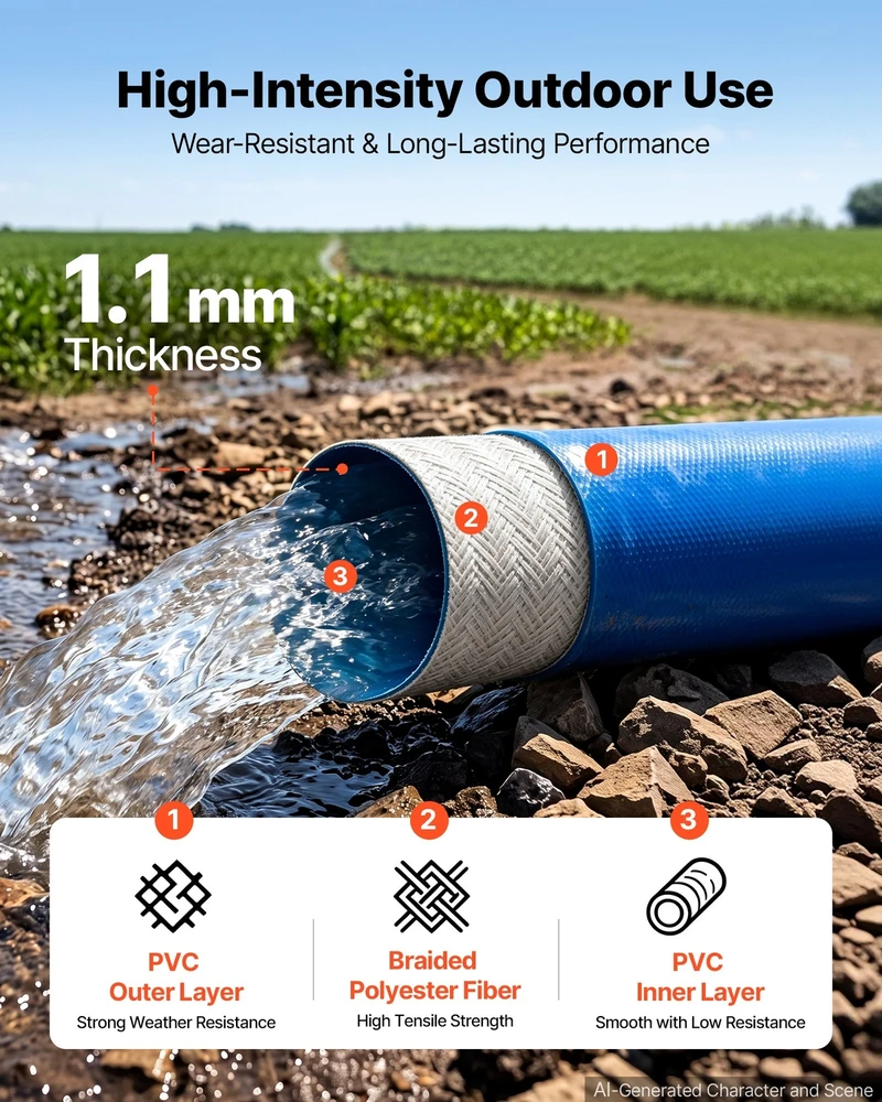 VEVOR Išleidimo žarna 1-1/2" x 15,2 m PVC