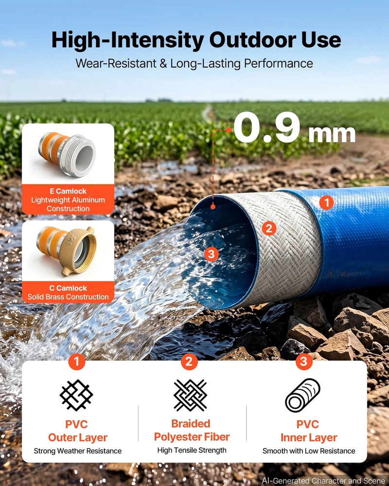 VEVOR Išleidimo žarna 2" x 15,2 m PVC