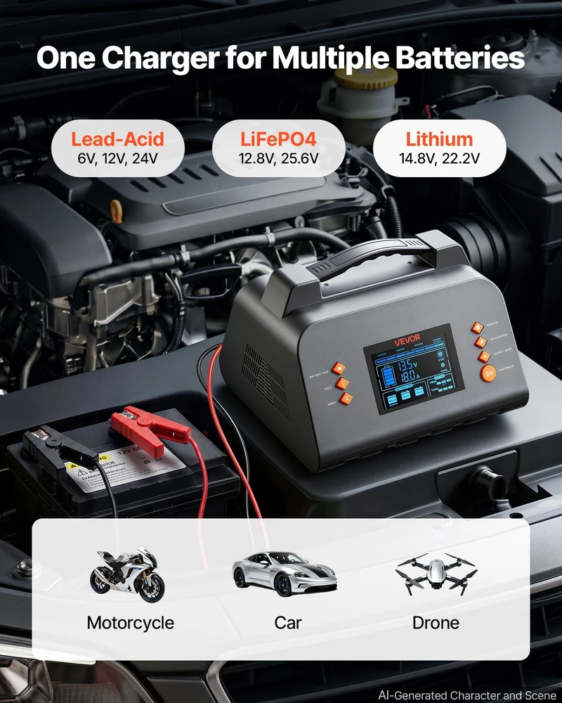 VEVOR Išmanus akumuliatorių įkroviklis 30A 6V/12V/24V