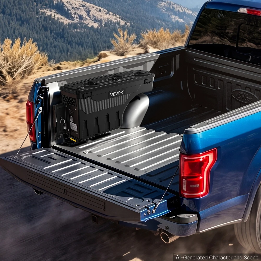 VEVOR Sunkvežimio krovinių dėžė, užrakinama, vandeniui atspari įrankių dėžė Dodge Ram 1500, 25L ABS, ratų arkos organizatorius, juoda, pikapui, įrankiams