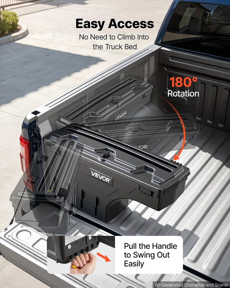 VEVOR Sunkvežimio krovinių dėžė, užrakinama, vandeniui atspari įrankių dėžė Dodge Ram 1500, 25L ABS, ratų arkos organizatorius, juoda, pikapui, įrankiams