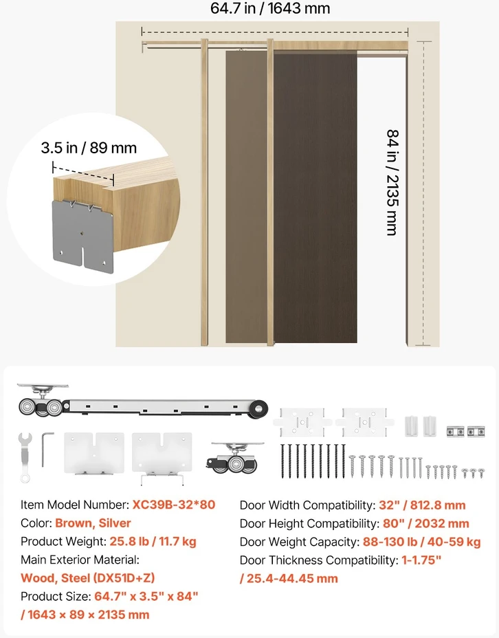 VEVOR Kišeninių durų rėmo komplektas 812.8 mm