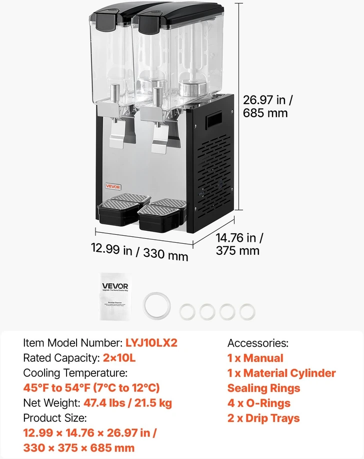 VEVOR Komercinis gėrimų dispenseris 2x10 l