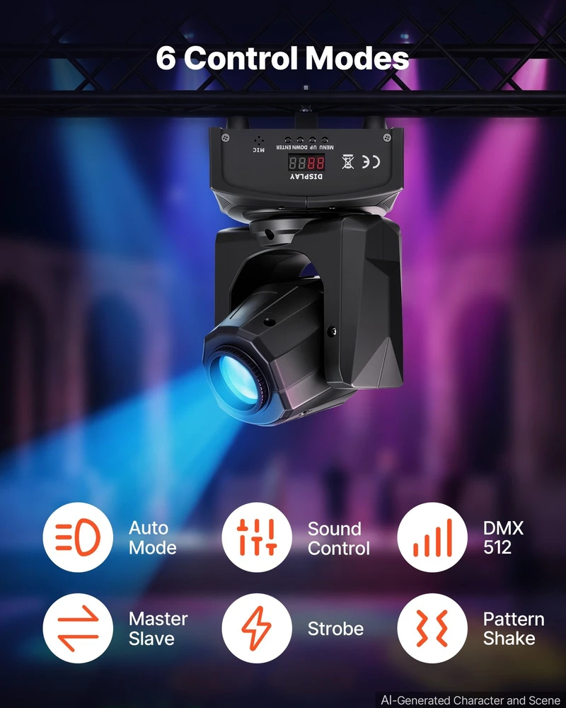 VEVOR LED judanti galva, 30W RGB scenos šviestuvas