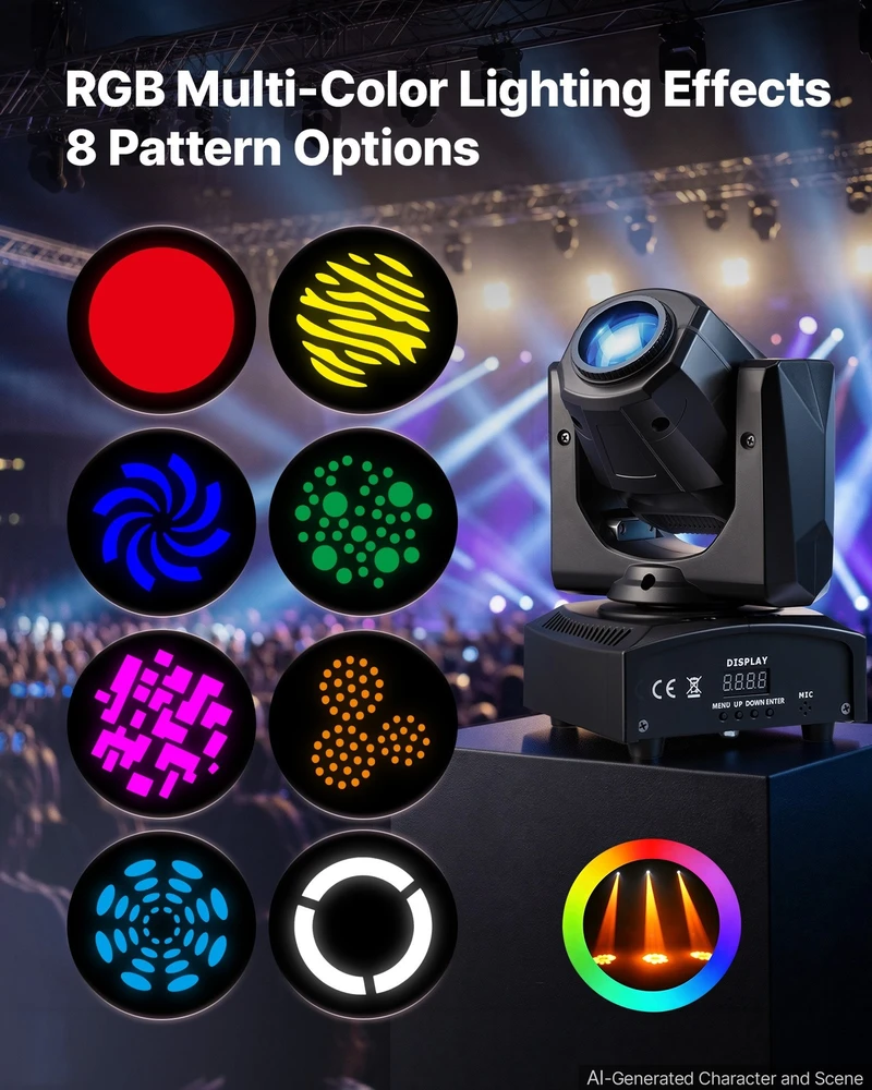 VEVOR LED judanti galva, 30W RGB scenos šviestuvas