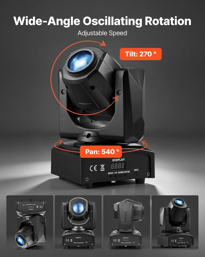 VEVOR LED judanti galva, 30W RGB scenos šviestuvas