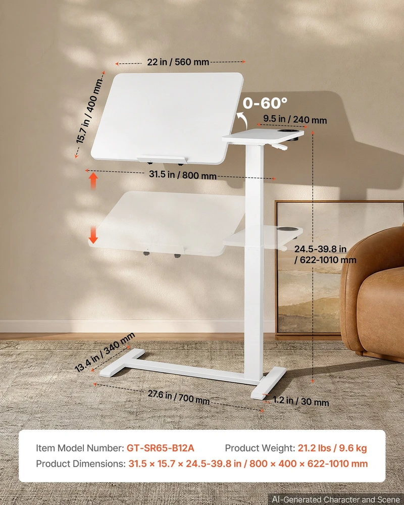 VEVOR Lovos staliukas 800 x 400 mm su ratukais baltas