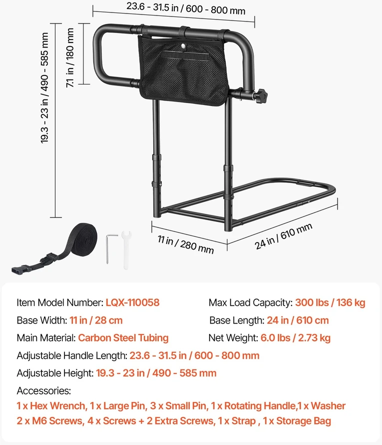 Lovos turėklas VEVOR LQX-110058, 136 kg apkrova