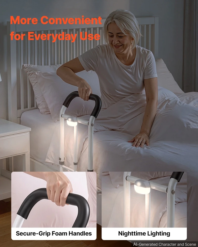 VEVOR Lovos turėklas senjorams su LED