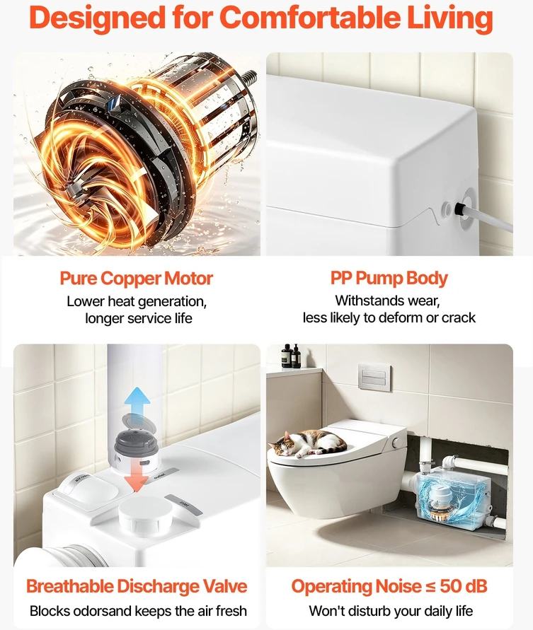 VEVOR Maceratorinis siurblys 800W su 4 įvadais