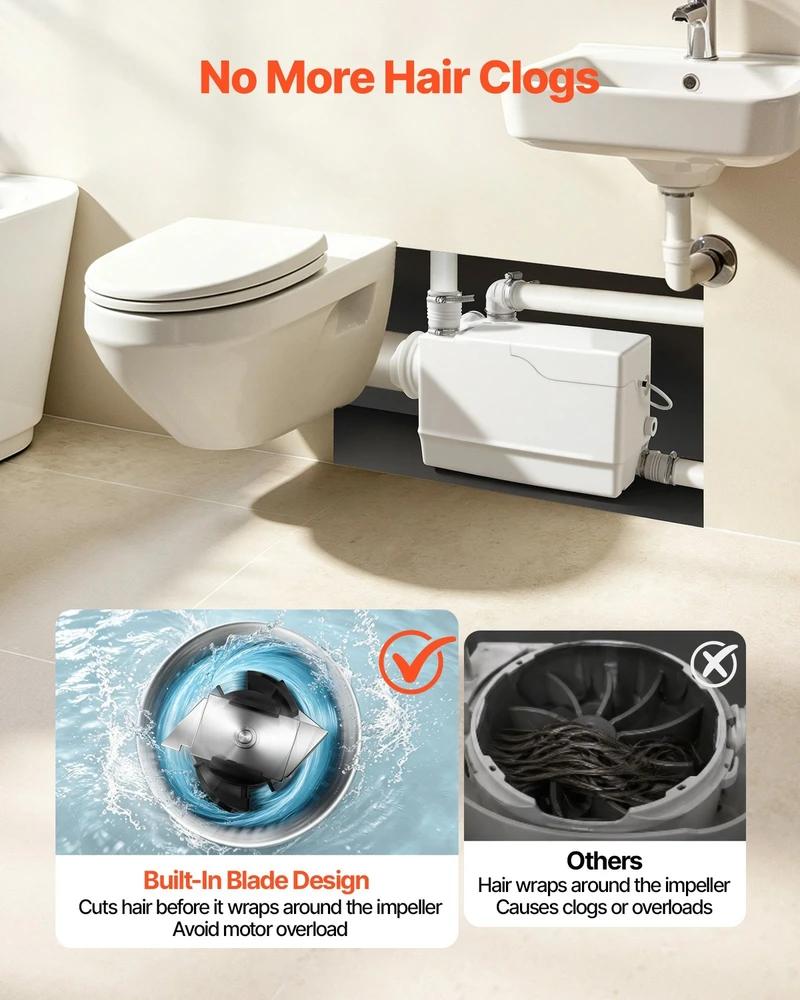 VEVOR Maceratorinis siurblys 800W su 4 įvadais