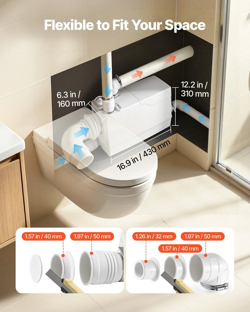 VEVOR Maceratorinis siurblys 800W su 4 įvadais