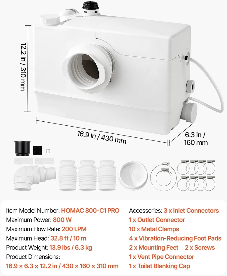 VEVOR Maceravimo siurblys 800W su 4 įvadais