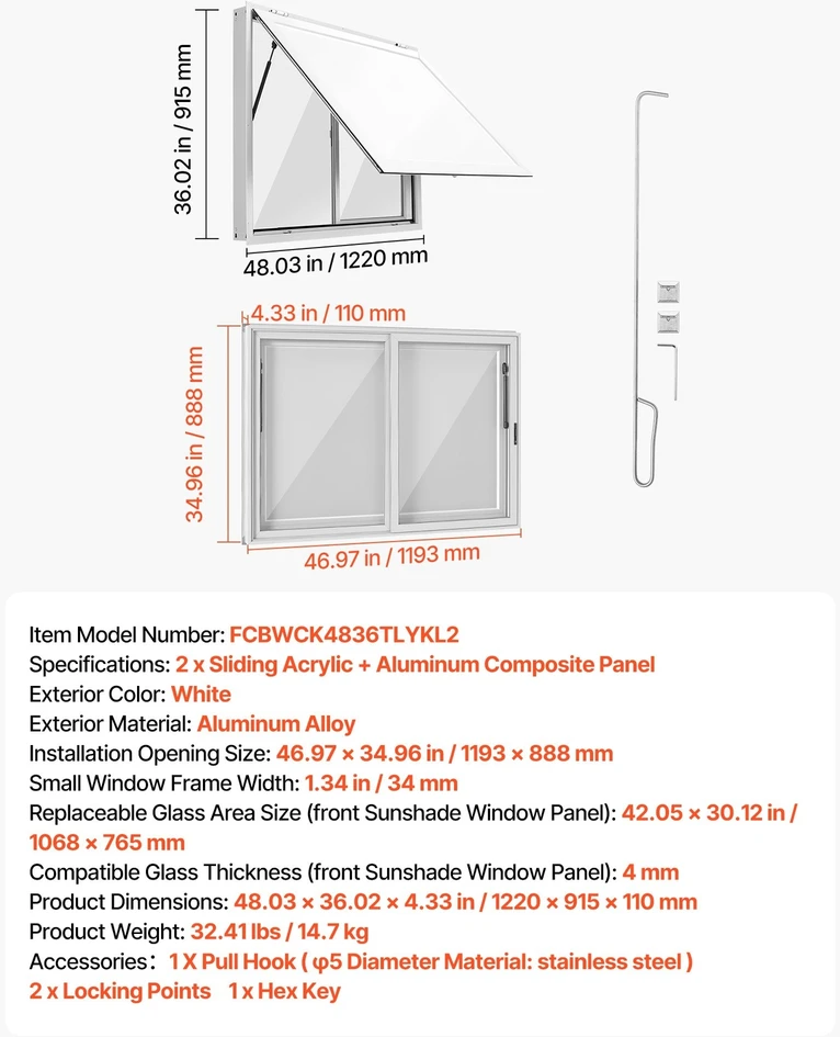 VEVOR Maisto furgono aptarnavimo langas 1220x915 mm