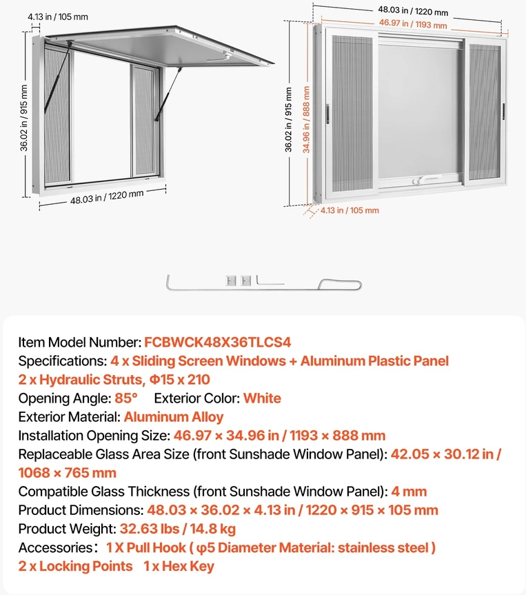 VEVOR Maisto furgono aptarnavimo langas 1220x915 mm