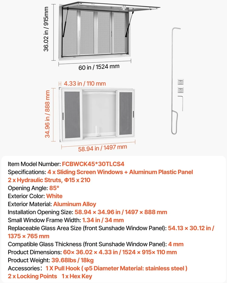 VEVOR Maisto furgono aptarnavimo langas 1524x915 mm
