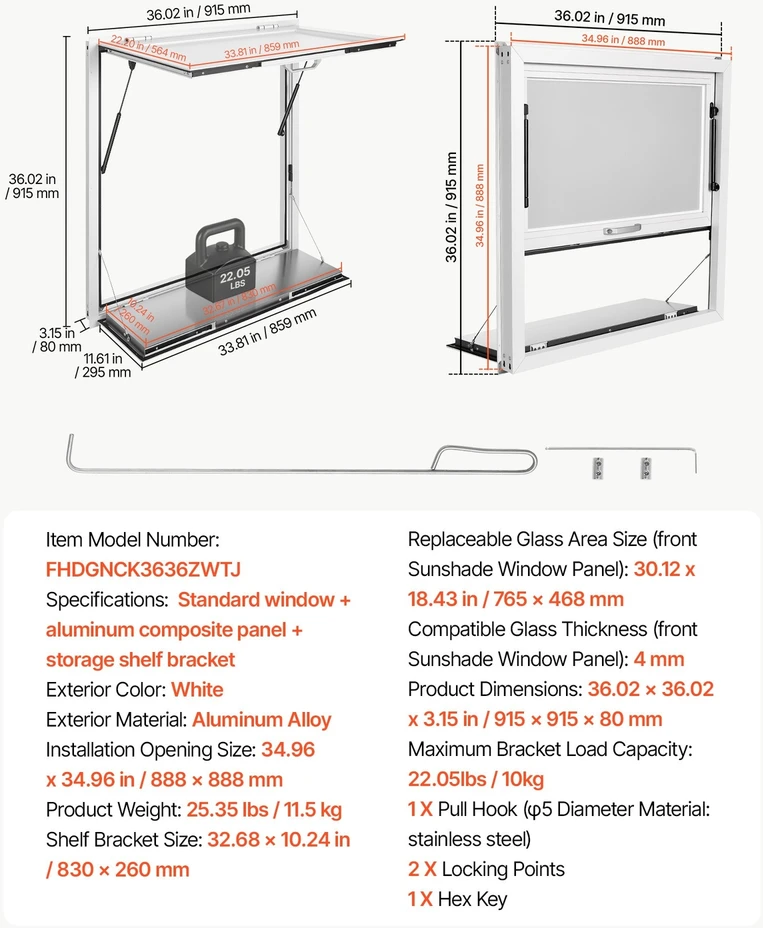 VEVOR Maitinimo furgono aptarnavimo langas su lentyna 915x915mm