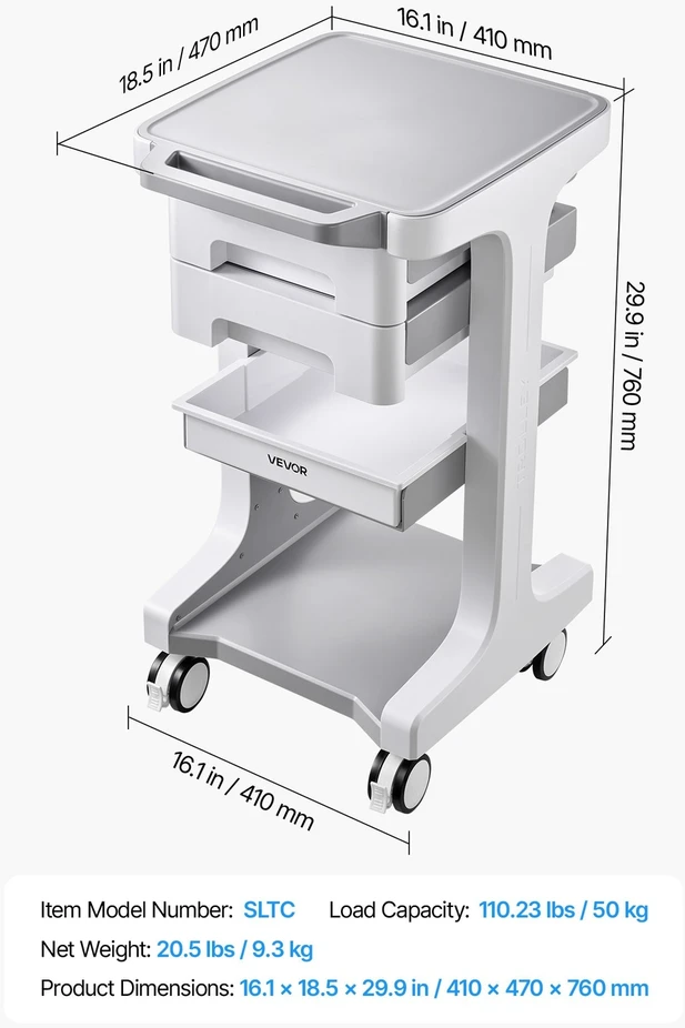 VEVOR Medicininis vežimėlis iki 50 kg su stalčiais