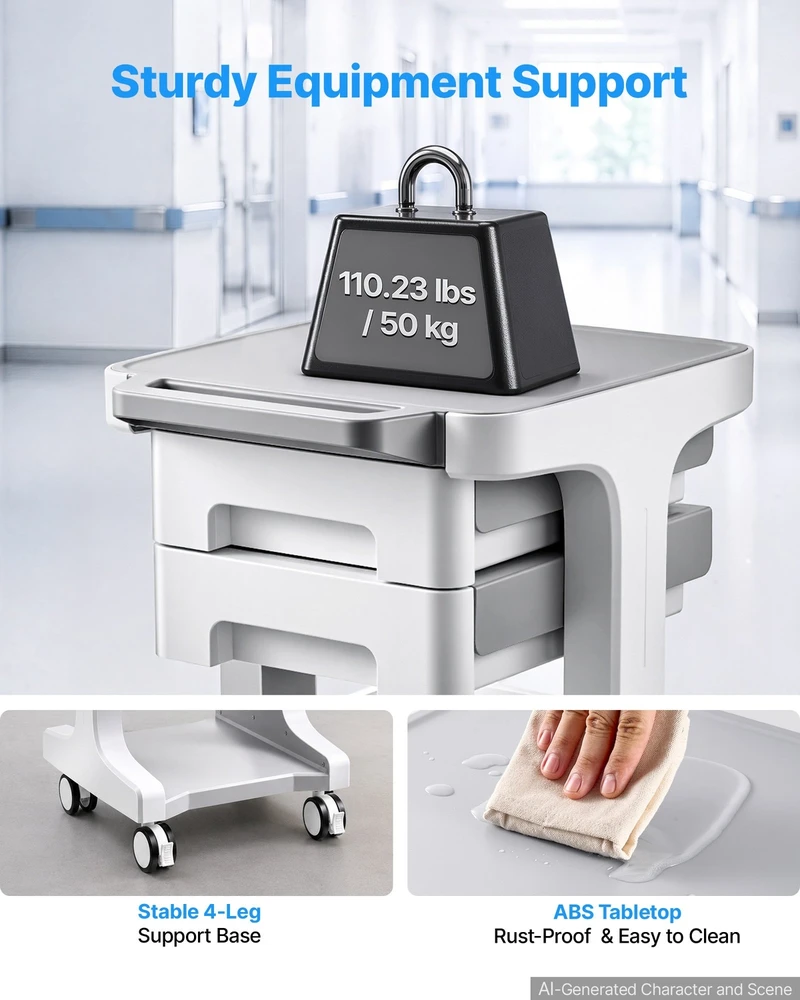 VEVOR Medicininis vežimėlis iki 50 kg su stalčiais