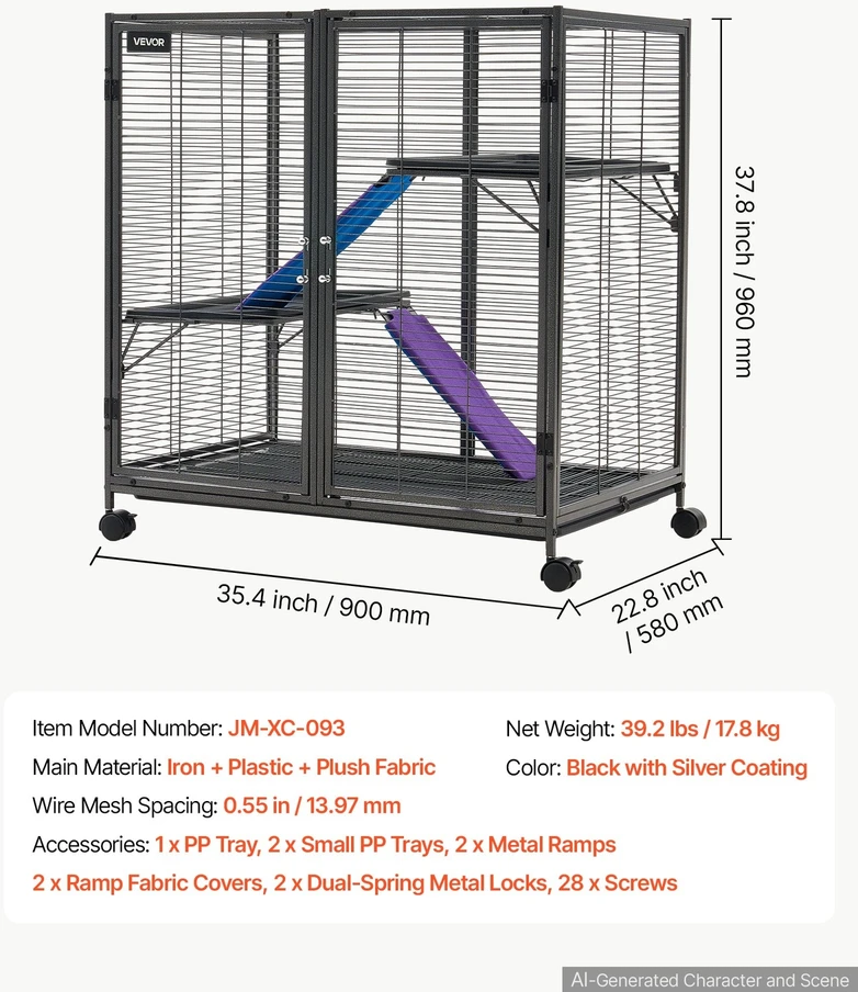VEVOR Metalinis 3 aukštų narvas smulkiems gyvūnams 96 cm
