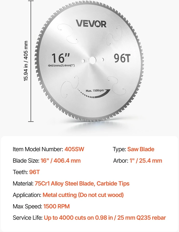 VEVOR Metalo pjovimo disko geležtei 406,4 mm 96 dantys