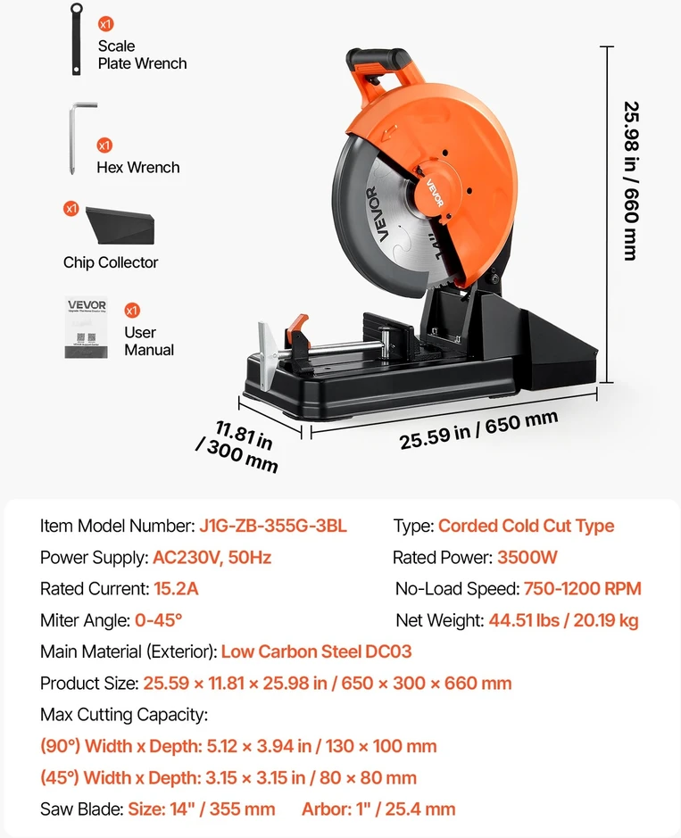 VEVOR Metalo pjovimo staklės 355 mm 3500 W