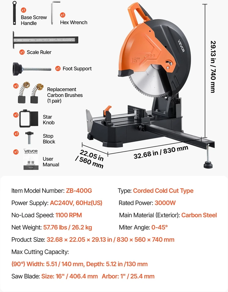 VEVOR Metalo pjovimo staklės su šaltu disku 406,4 mm
