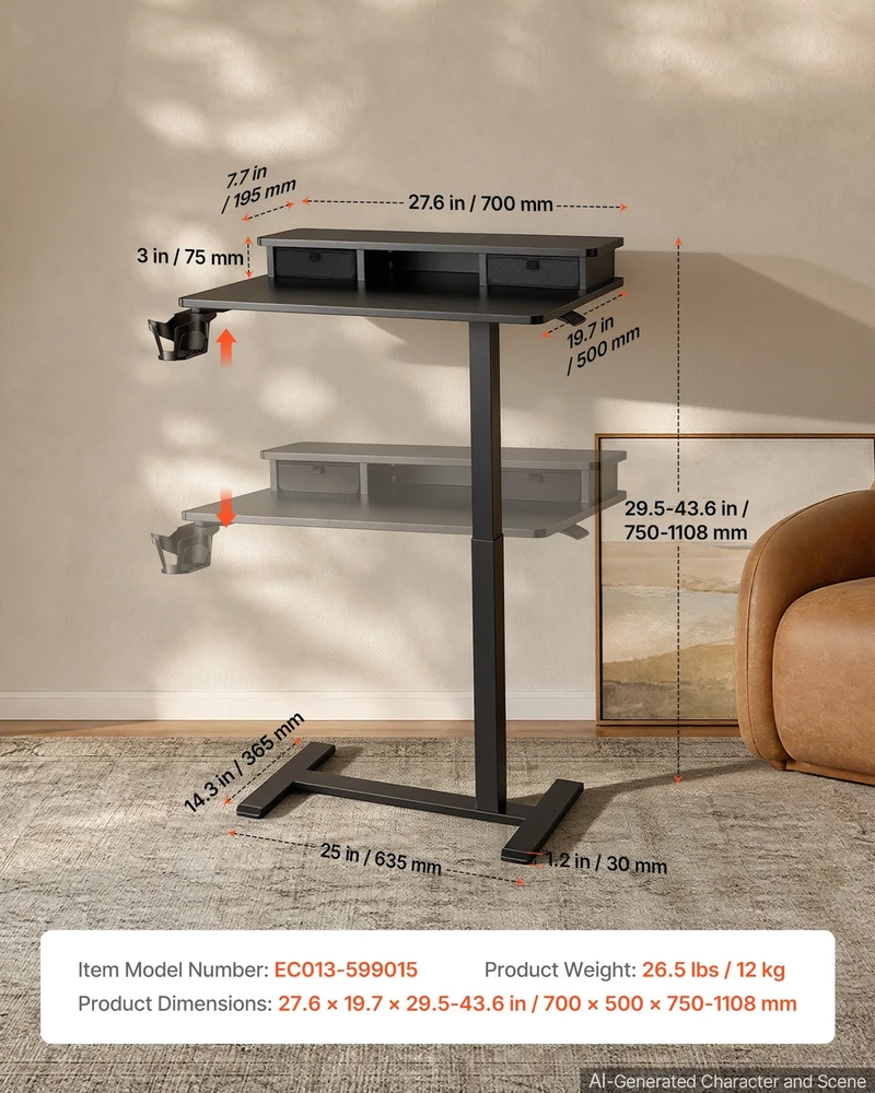 VEVOR Mobilus staliukas virš lovos 700 x 500 mm