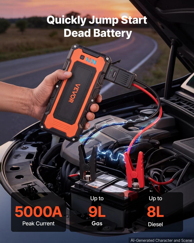 VEVOR Nešiojamas 12V užvedimo starteris 5000A