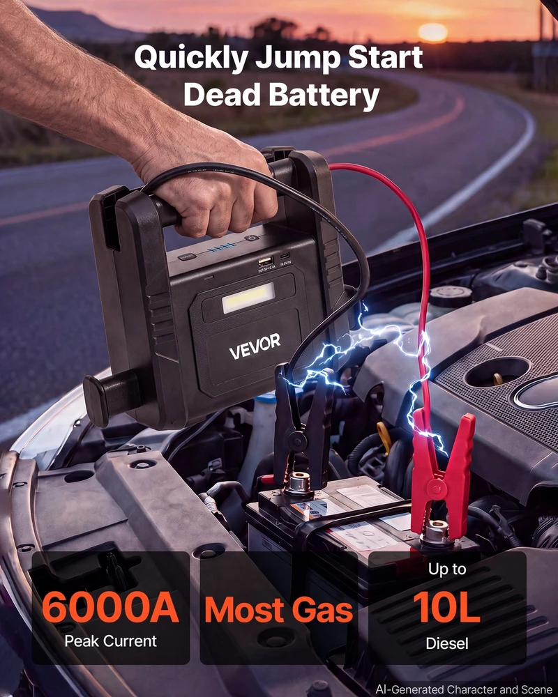VEVOR Nešiojamas užvedimo įkroviklis 6000A 12V