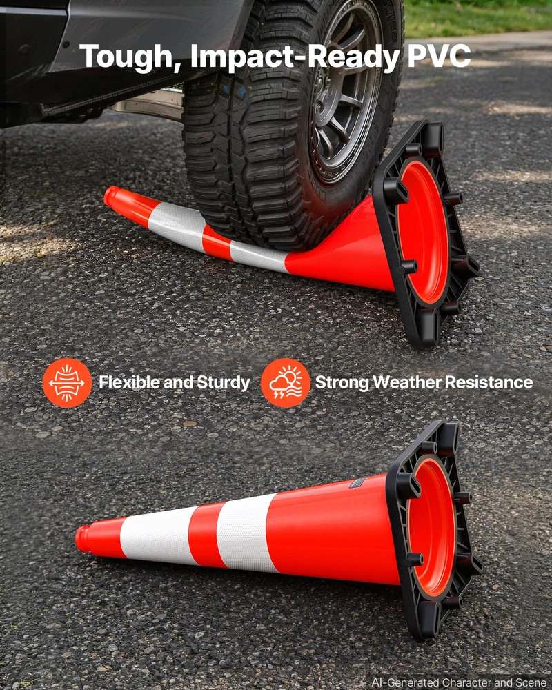 VEVOR Oranžiniai PVC eismo kūgiai, 4 vnt.